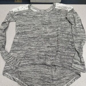 Gray Women's Sweater with Lace Detail